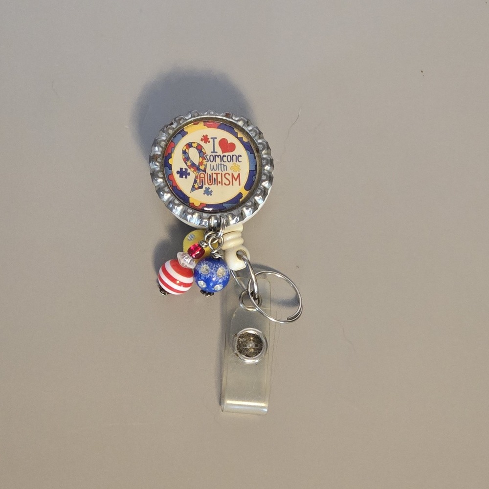 I Love Someone With Autism Bottle Cap Badge Reel, ID Holder,